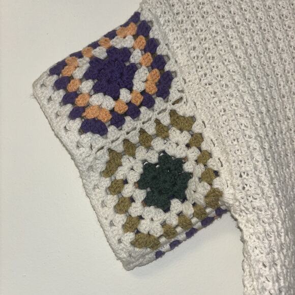 Crochet Multicolor Granny Square Sz Xs Sweater Flutter Short Sleeve Afghan Funky - Picture 3 of 7